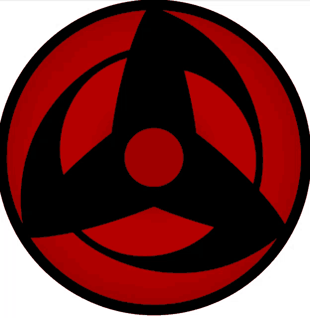 a red and black circle with a black triangle in the center