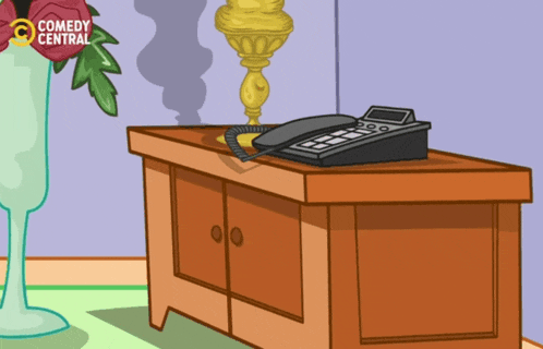 a cartoon of a phone on a table with a comedy central logo behind it