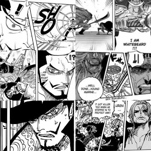 a collage of comic strips with one that says ' i am whitebeard ' on it