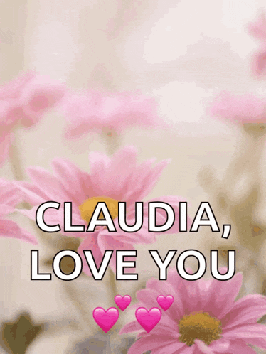 a happy claudia love you card with pink daisies in the background