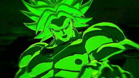 broly from dragon ball z is glowing green in the dark