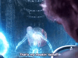 a man says that 's my freakin ' father in front of a blue light