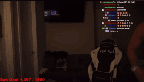 a screenshot of a twitch stream shows a sub goal of 1,307 / 1500