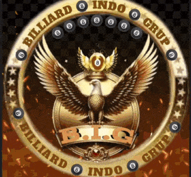 a logo for billiard indo grup with an eagle and balls