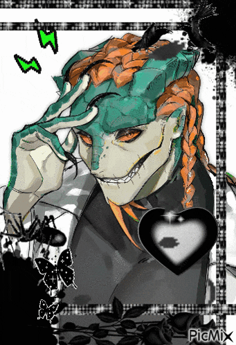 a drawing of a monster with a heart in the corner