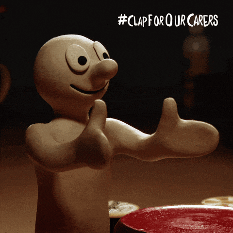 a cartoon character with the words #clapforourcareers on the bottom