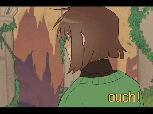 a cartoon drawing of a girl with the word ouch on the bottom