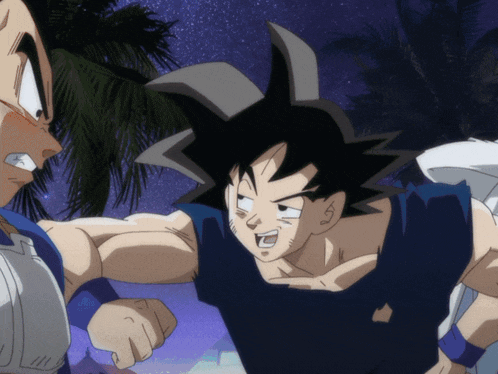 a cartoon of goku and vegeta are fighting each other