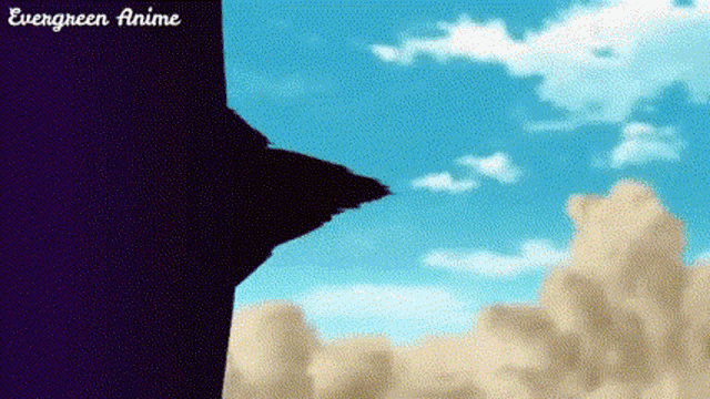 a drawing of a cliff with a blue sky and clouds in the background .
