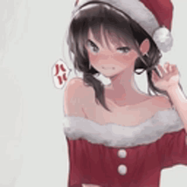 a girl wearing a santa hat and a red dress .