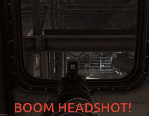 a screenshot of a video game with the words boom headshot in red