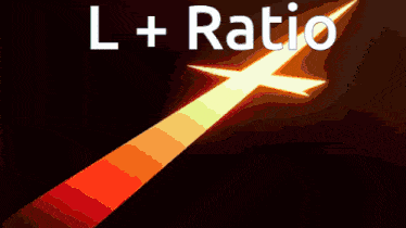 a sign that says l + ratio with a cross in the background