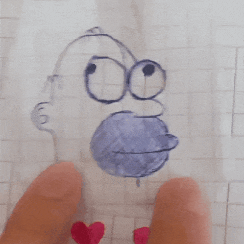 a child 's drawing of homer simpson with a red heart