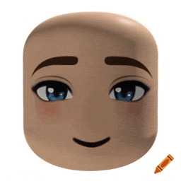 a cartoon face with blue eyes and brown eyebrows
