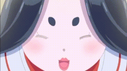 a close up of a cartoon character 's face with a big smile on her face .