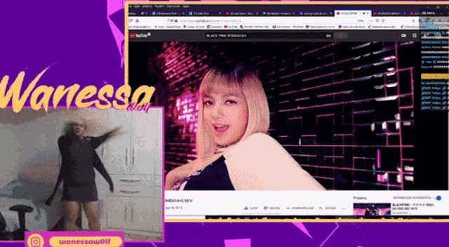 a woman is dancing in front of a screen with the name wanessa on it