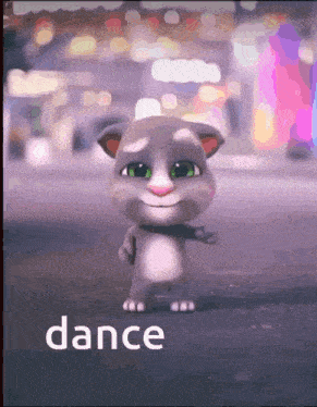 a cartoon cat is dancing with the words dance behind it