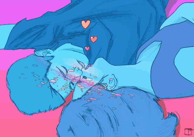 a drawing of two people kissing with hearts coming out of their eyes
