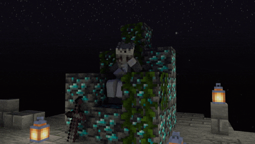 a skeleton is sitting on a throne in a minecraft game
