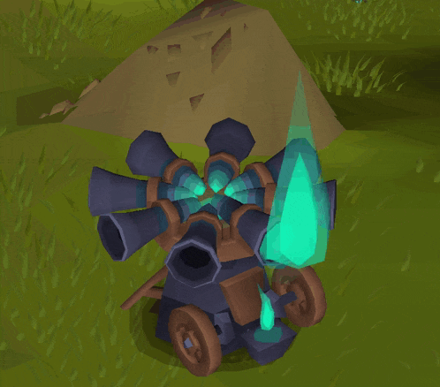 a cartoon drawing of a cannon with a blue light coming out of the top