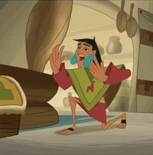 a cartoon character with the letter a on his shirt is kneeling down