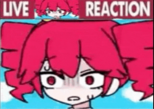 a cartoon of a girl with pink hair and the words `` live reaction '' above her .