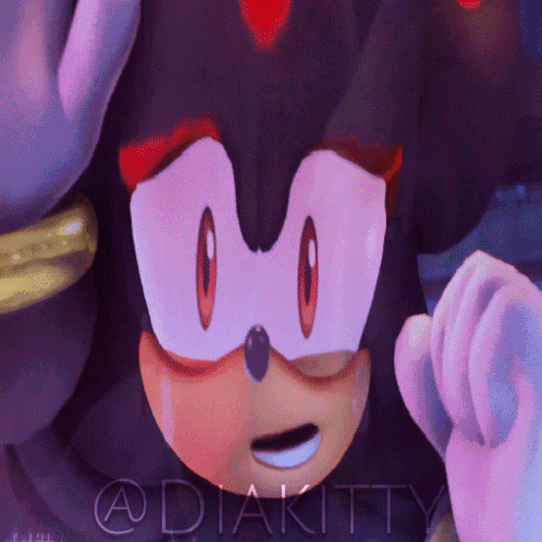 a drawing of shadow the hedgehog with a purple background