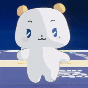 a white teddy bear with yellow ears and a blue eye