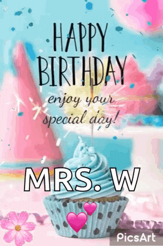 a happy birthday card for mrs. w with a cupcake