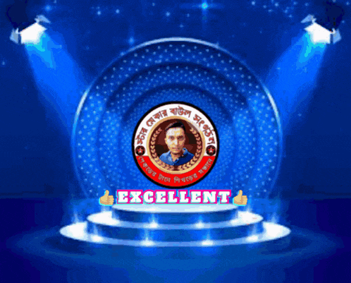 a blue background with a logo for excellent