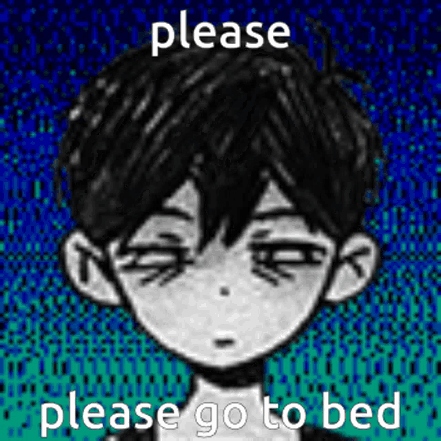 a black and white drawing of a boy with the words `` please go to bed '' on it .