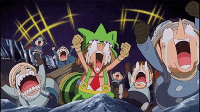 a group of cartoon characters are screaming with their mouths wide open