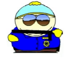 a cartoon character from south park is holding a gun .