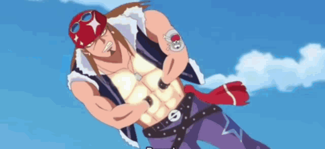 a cartoon character is flying through the air wearing a red hat and sunglasses .