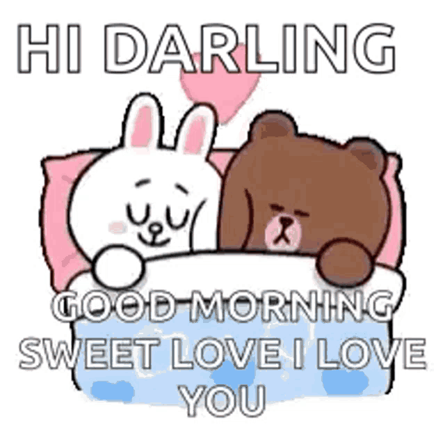 a brown bear and a white rabbit are laying next to each other in bed .