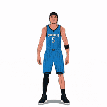 a cartoon of a basketball player for the orlando magic pointing