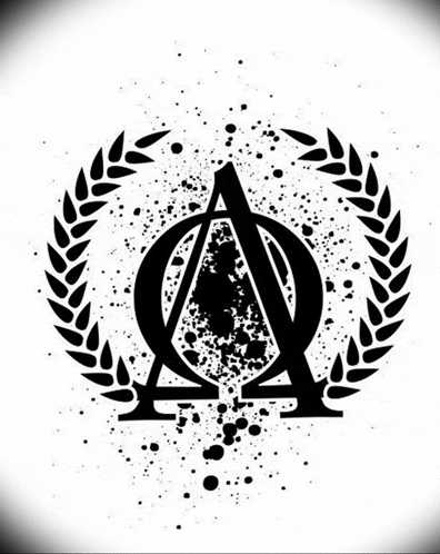 a black and white logo with a wreath around it .