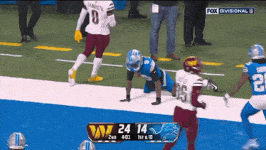 a football game is underway and the score is 24 14