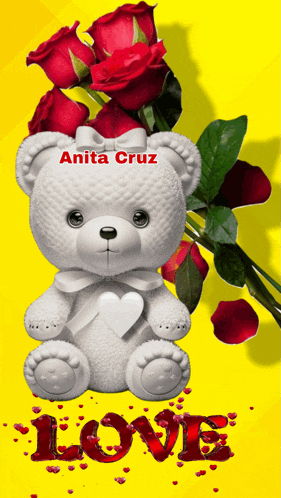 a teddy bear with the name anita cruz written on the bottom
