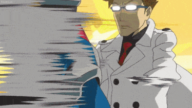 a cartoon of a man wearing glasses and a coat