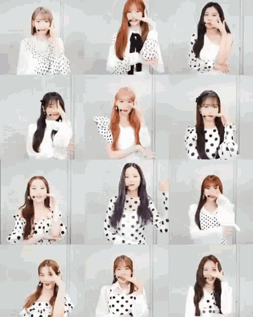a group of young women are posing for a picture in polka dot dresses