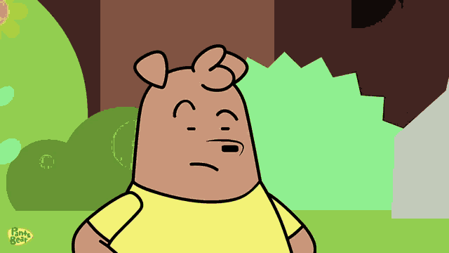 a cartoon drawing of a bear with a yellow shirt that says ' tiny bear ' on the bottom