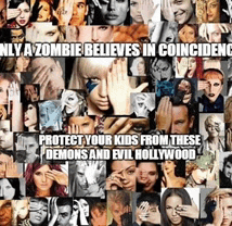 a poster that says " protect your kids from these demons and evil hollywood " on it