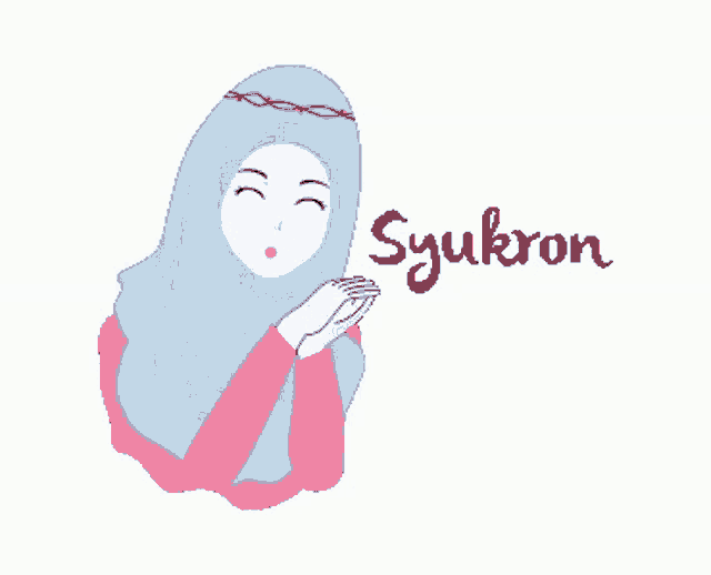 a cartoon drawing of a girl wearing a hijab with the word syukron written below her