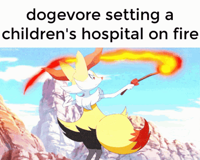 dogevore setting a children 's hospital on fire with a picture of a fox holding a torch