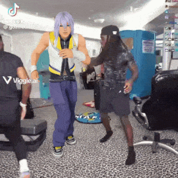 a video of a man dancing with a character from a video game is being shared on tiktok