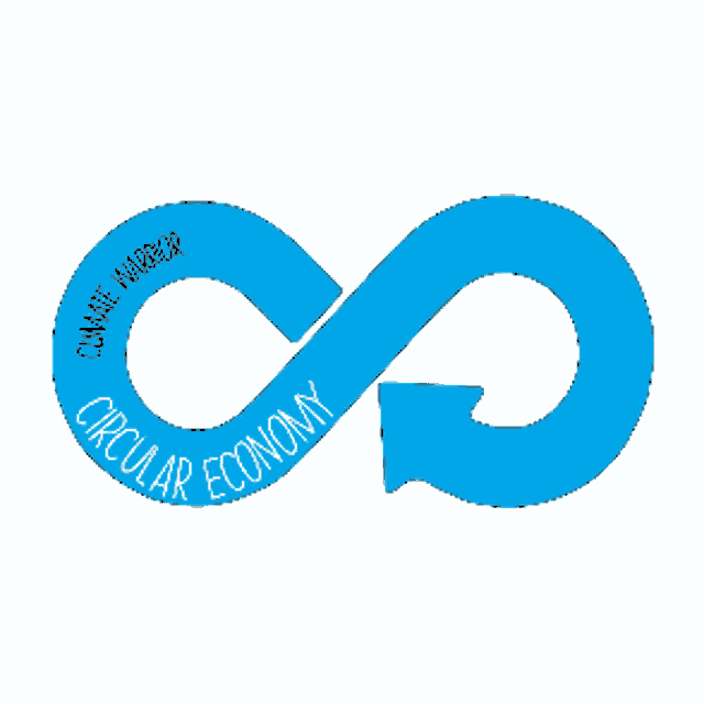a blue circular economy symbol with climate harbor written on it