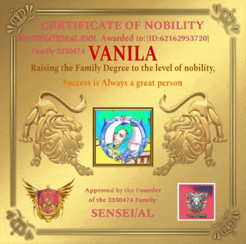 a certificate of nobility for vanila with a picture of a man on it