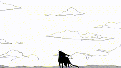 a silhouette of a horse with green eyes and a long mane