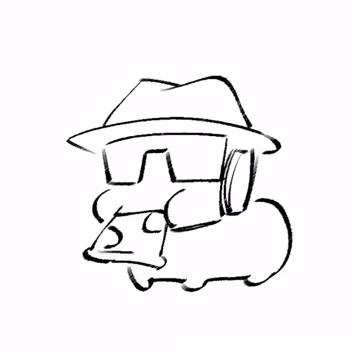 a black and white drawing of a pig wearing a fedora and sunglasses